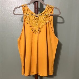 SHEIN Mustard Lace Accent Tank Top